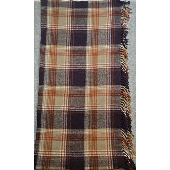 Plaid Wool Throw Blanket - Brown and Tan - Picture 7 of 8